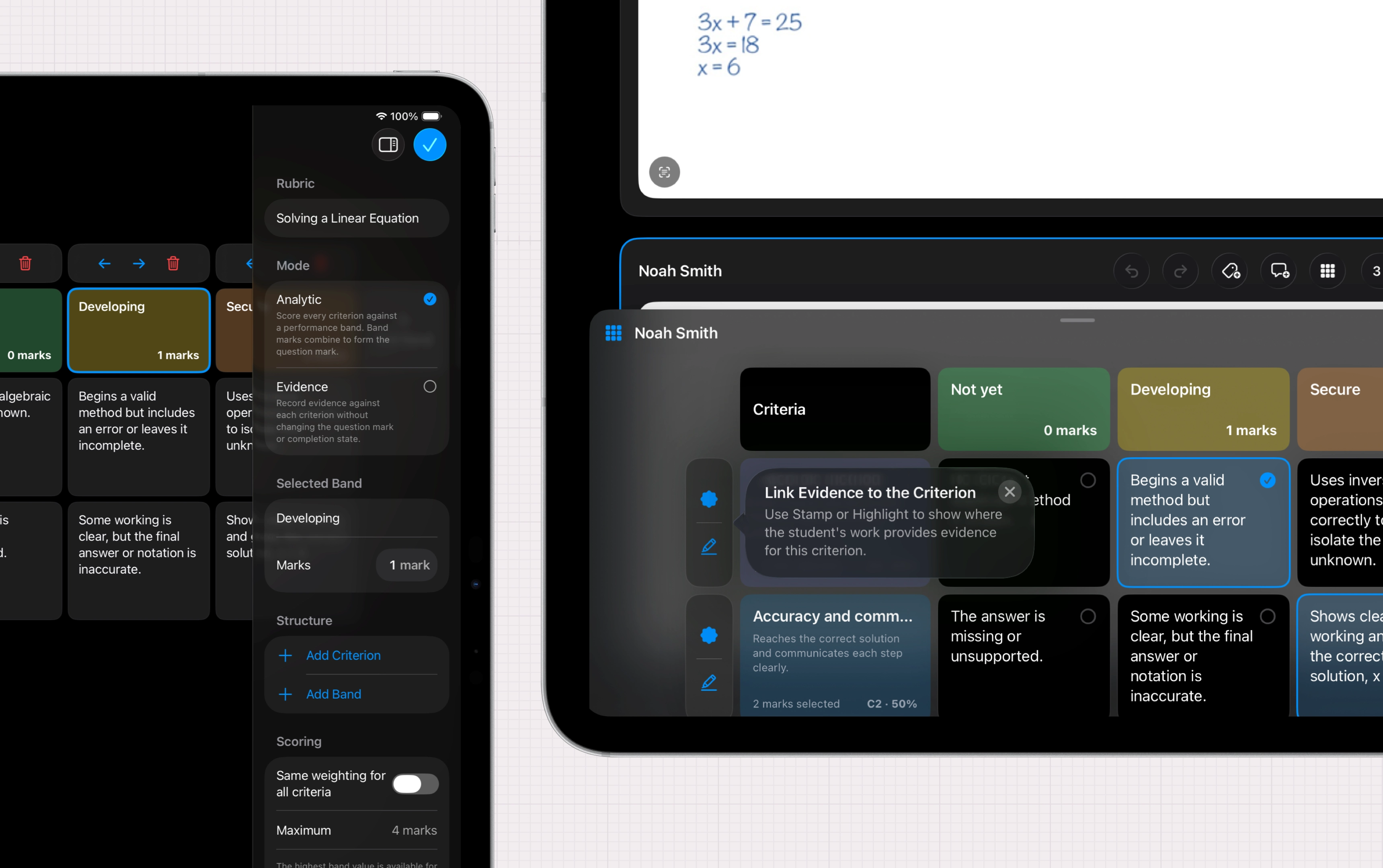 Nib on iPad showing rubric scoring