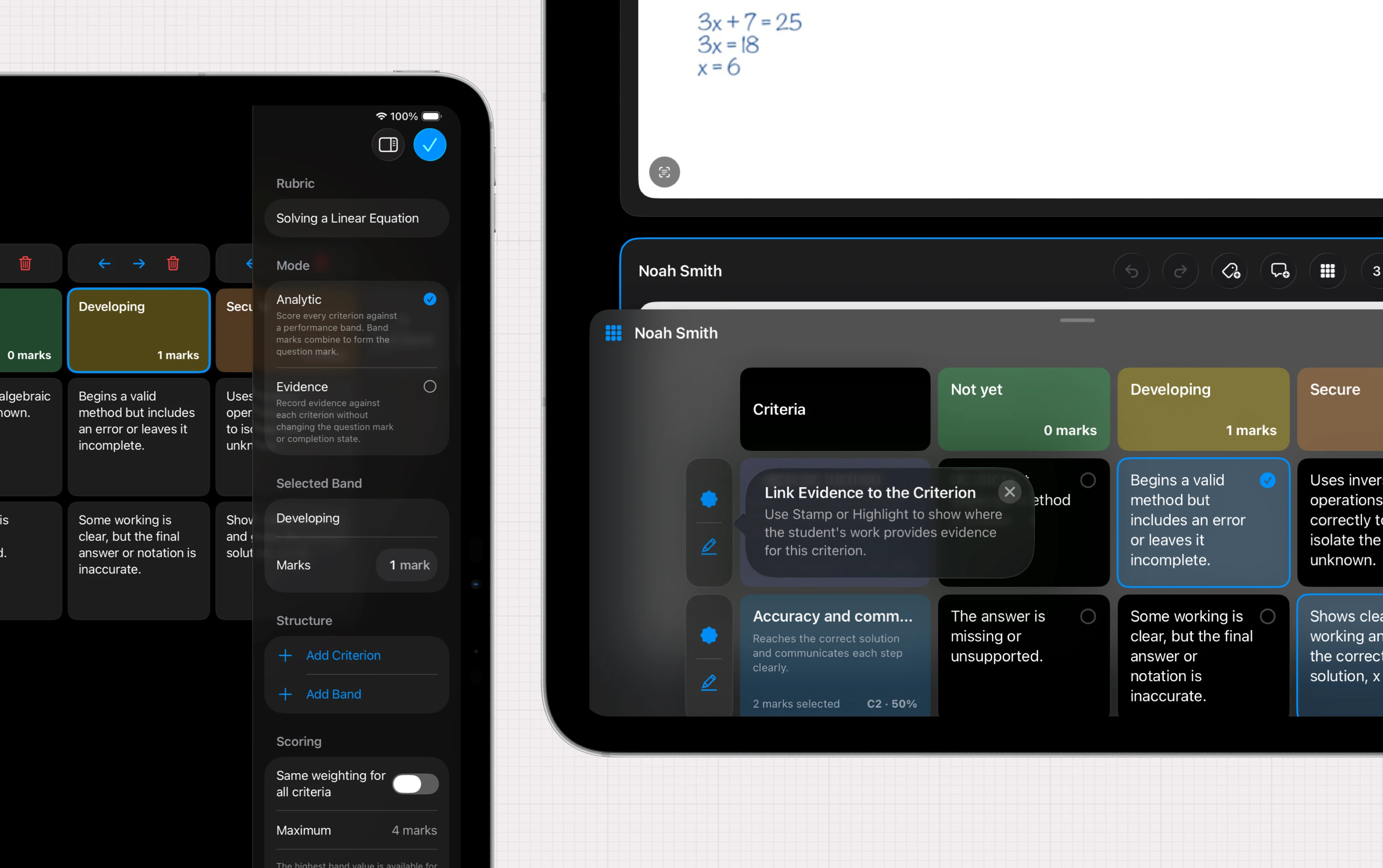 Nib on iPad showing rubric scoring